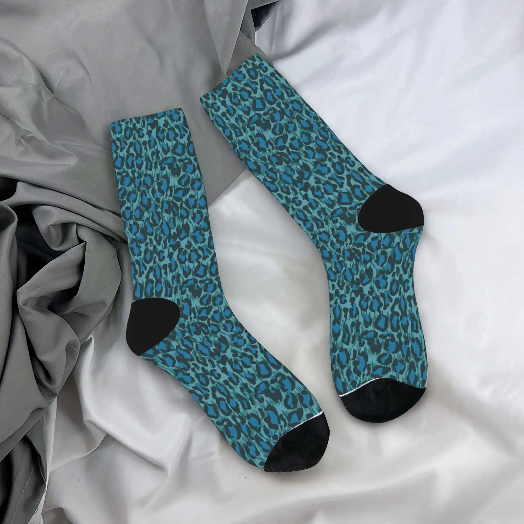 

Blue Leopard Print Socks Non Skid Stockings Couple Warm Soft Skateboard Socks Autumn Trendy Pattern Socks