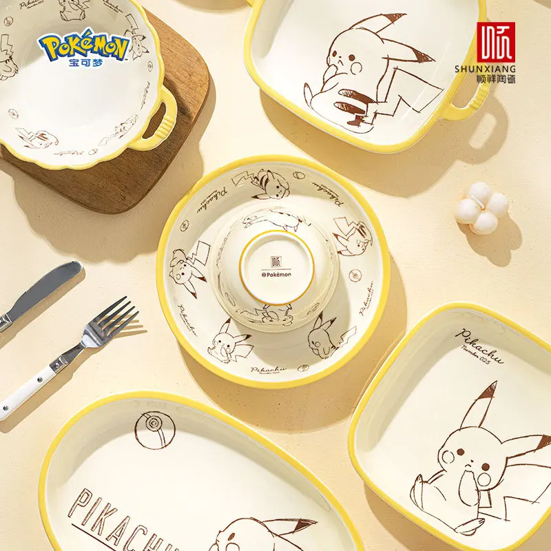 Pokemon  Officially Lice Ceramic Tableware Set Cutlery Set Ceramic Plate Noodle Bowl Sauce Dishes Dinnerware Set For Home Bowl