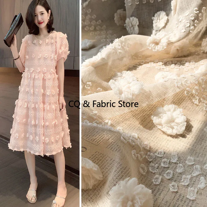 

Imitation Linen Three-dimensional Jacquard Cut Flower Fur Ball Swiss Point Fabric DIY Dress Tutu Skirt Fashion Fabric