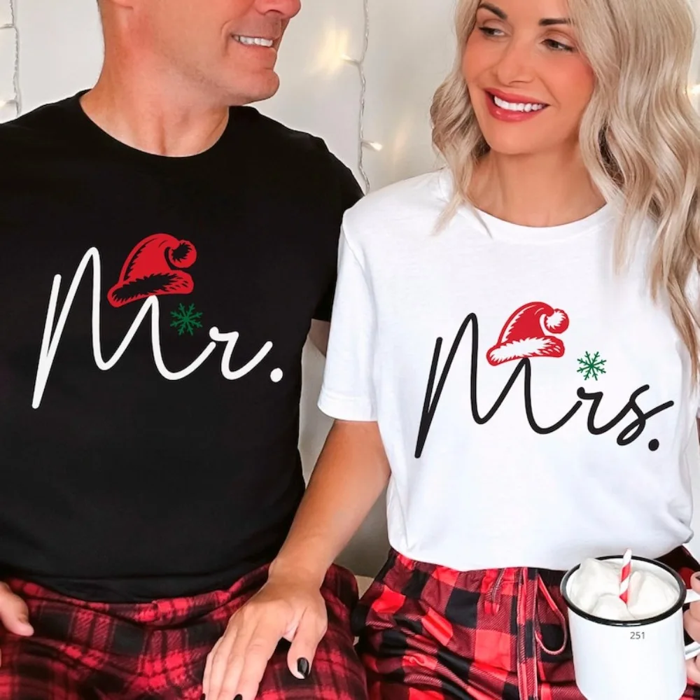

Рождественская рубашка «Мистер и миссис», одинаковые рождественские рубашки для пар, повседневная простая рождественская толстовка для мужчин и женщин, футболка с принтом