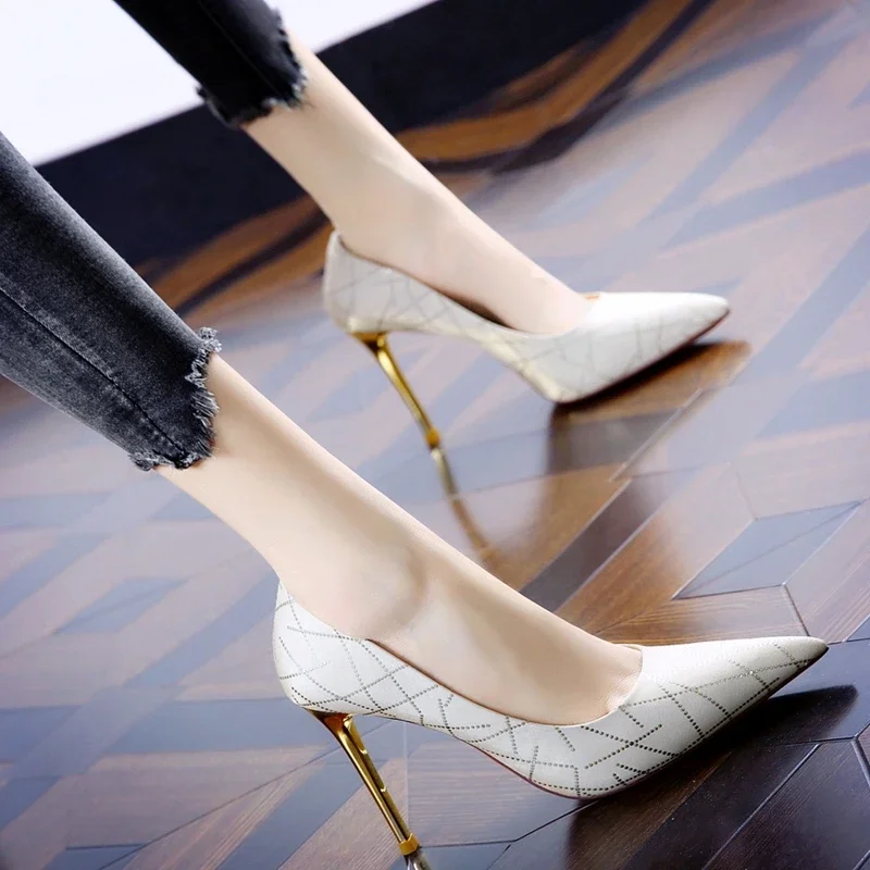 With dress temperament high heels female fine with 2023 new champagne color banquet pointed shallow mouth single shoes female