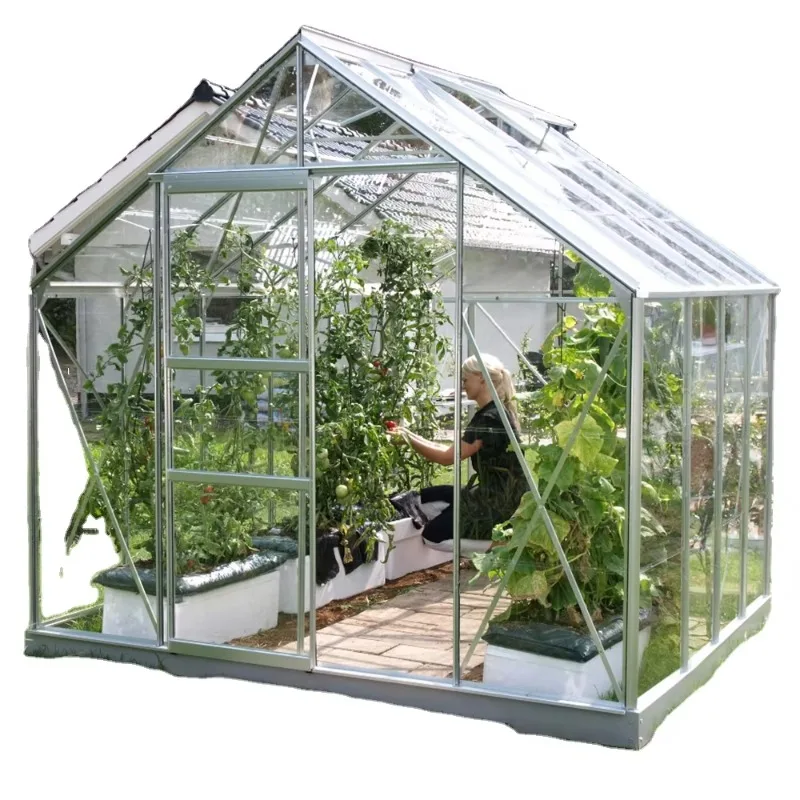 Outdoor aluminum greenhouse kits are easy to assemble with natural pressure-treated wood and metal frames