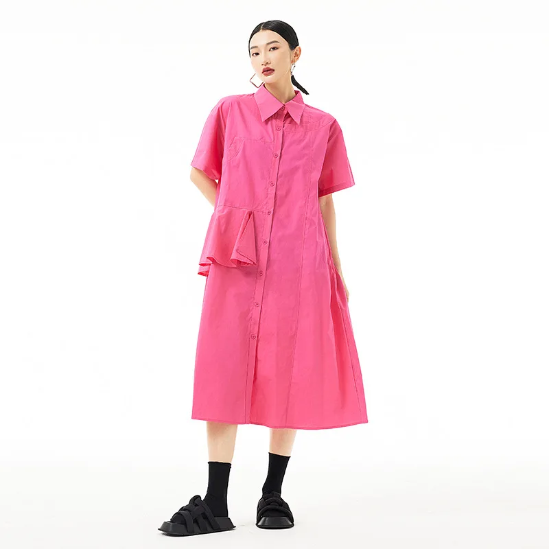 Tannt Women Dress Ruffles Patchwork Asymmetry Black Blue Red Casual Shirts Dresses Irregular Fashion Loose Long Summer Dresses