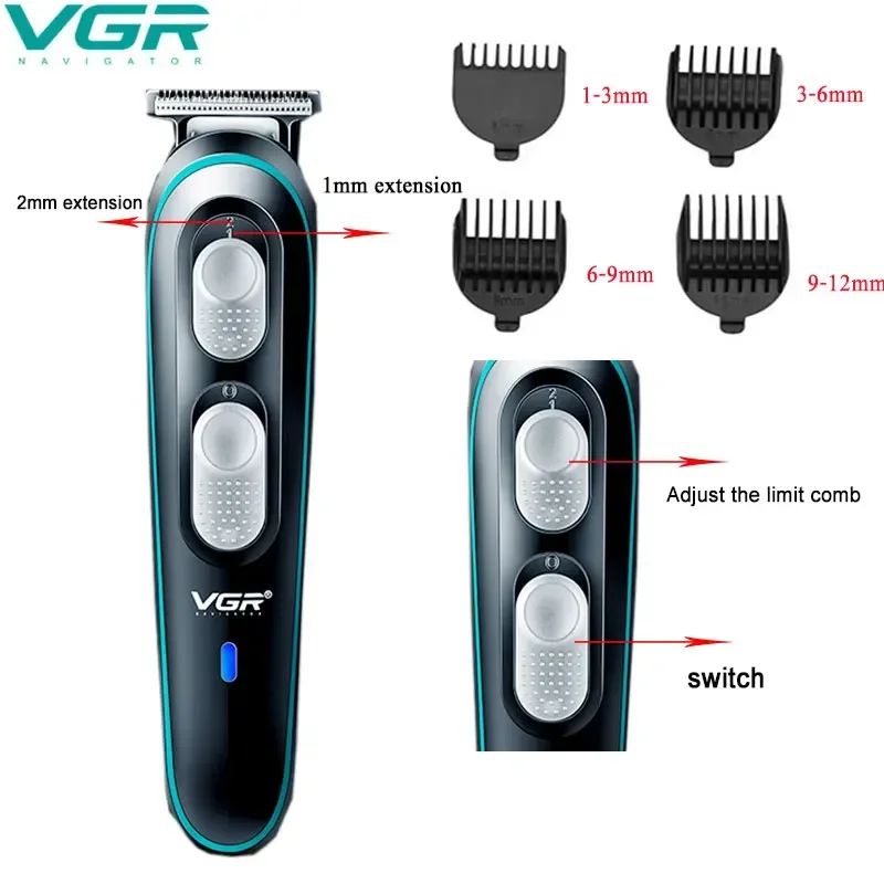 VGR Professional Hair Clipper Men\'s Waterproof Hair Trimmer Grooming Tools Rechargeable Cordless Hair Clipper for Barber V-055