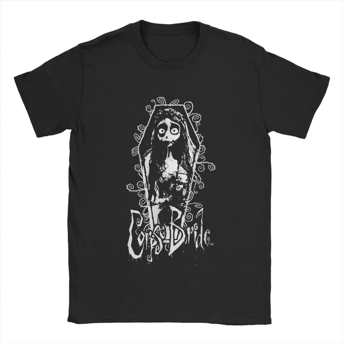 Corpse Bride Emily Coffin Frame T Shirts Men\'s Pure Cotton Vintage T-Shirts Crewneck Tees Short Sleeve Clothes Plus Size