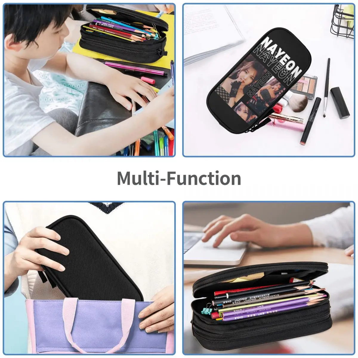 Large-capacity Pencil Case Im Nayeon Kpop Twice Once Merch Double Layer Pencil Case Stationery Girl Make Up Bag Perfect Gifts