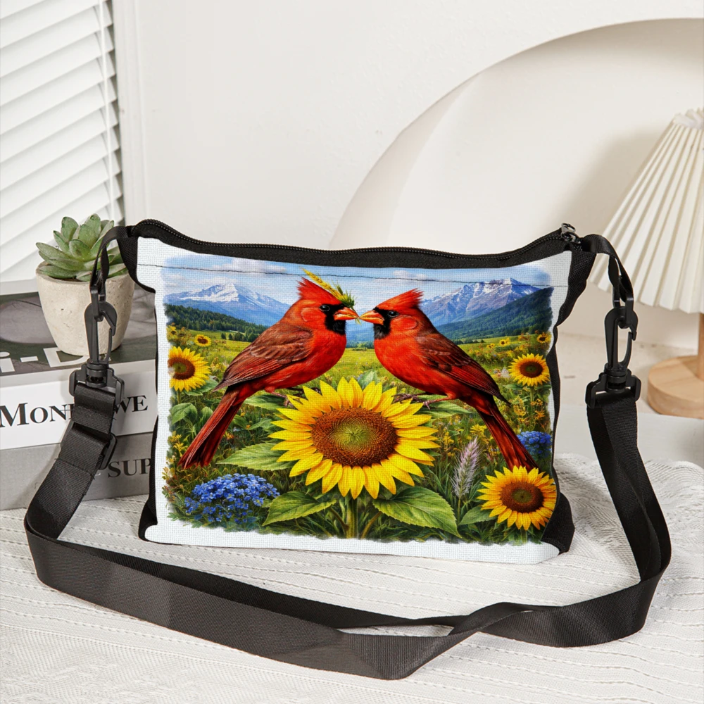 Cardinal Birds Sunflower Field Crossbody Bag Red Nature Print Shoulder Bags For Women Outdoor Travel Shopping Everyday Use Fashi