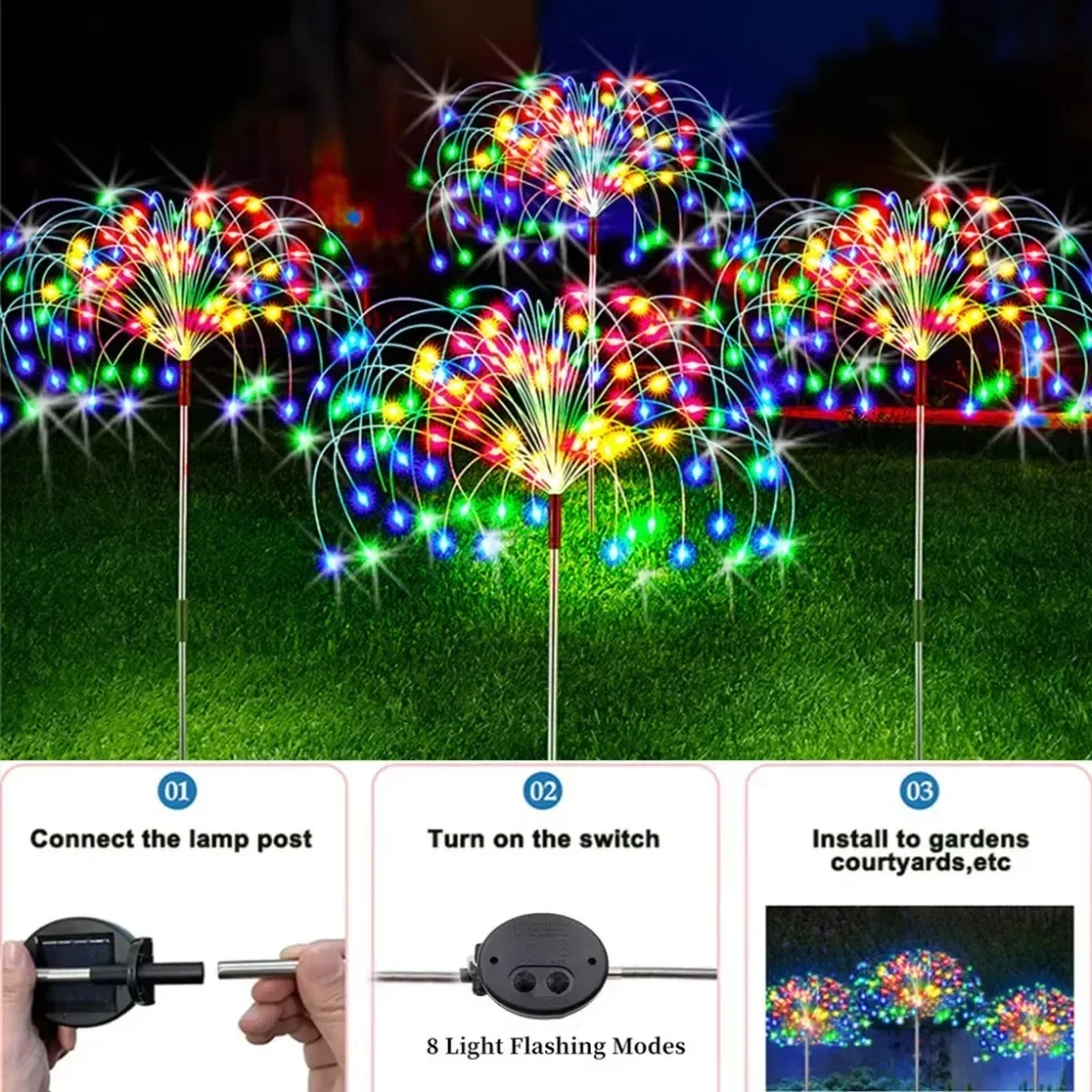 Solar LED Firework Fairy Lights Outdoor Garden Decoration 8 Flashing ModesLawn Pathway Lights Christmas Outdoor Patio Decorative