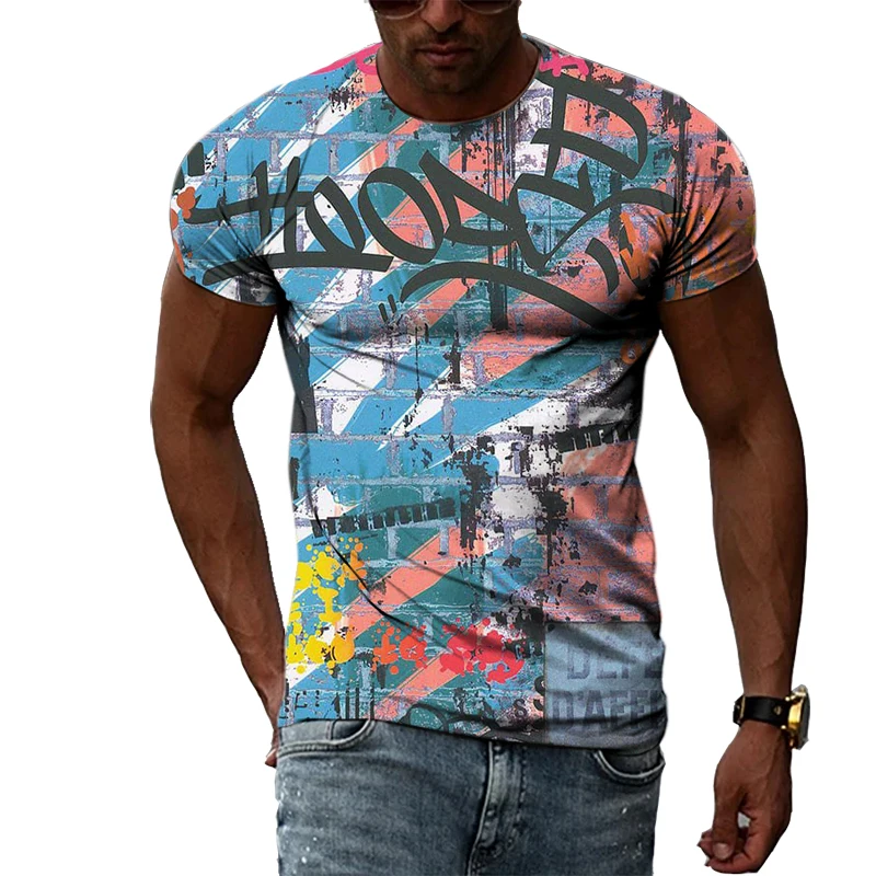 Summer Casual Men\'s T-shirt Creative Graffiti 3D Printing Personality Young Fashion Trend High Street O-neck Short-sleeved Top