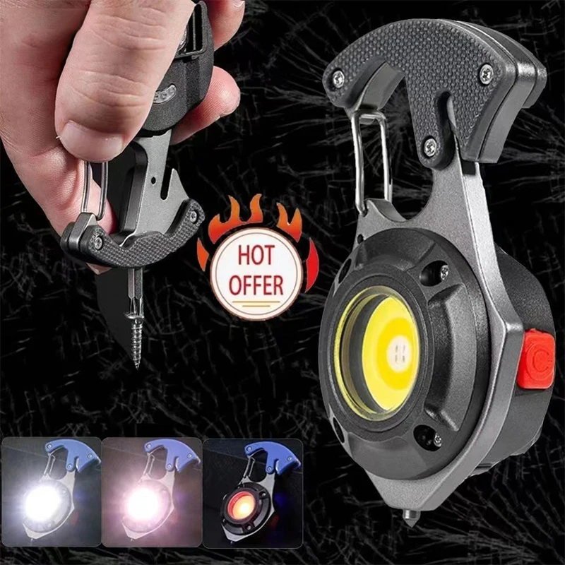 

2026 Hot LED Mini Flashlight Pocket Keychain Flashlight USB Rechargeable Flashlight Powerful Magnet Screwdriver Hammer Outdoor
