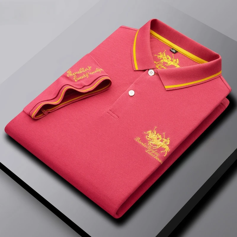الصيف تنفس المألوف رجال الأعمال عارضة قميص بولو التلبيب المطرزة جولف أعلى ركوب الرياضة قصيرة الأكمام مهرج