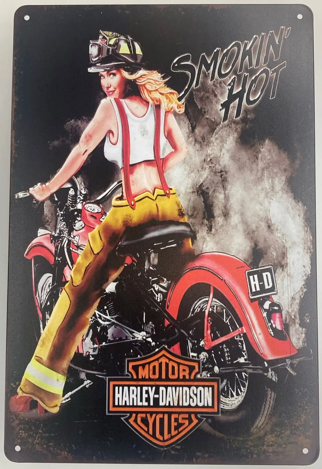 Blechschild, Bartafel |   Wanddekoration aus Metall |   Motorräder Feuerwehrfrau Smokin; Heiß in. |   Klassisches dekoratives Schild für die Küche zu Hause