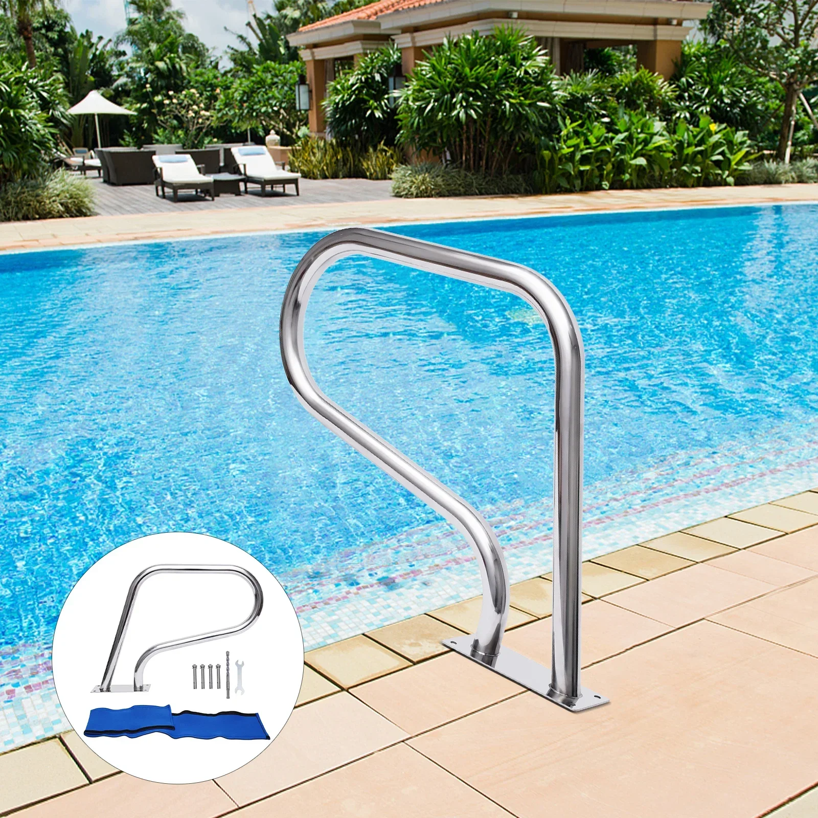 

Stainless Steel Pool Rail Pool Railing 264.55 LBS Load Capacity Silver Rustproof Pool Handrail Humanized Swimming Pool