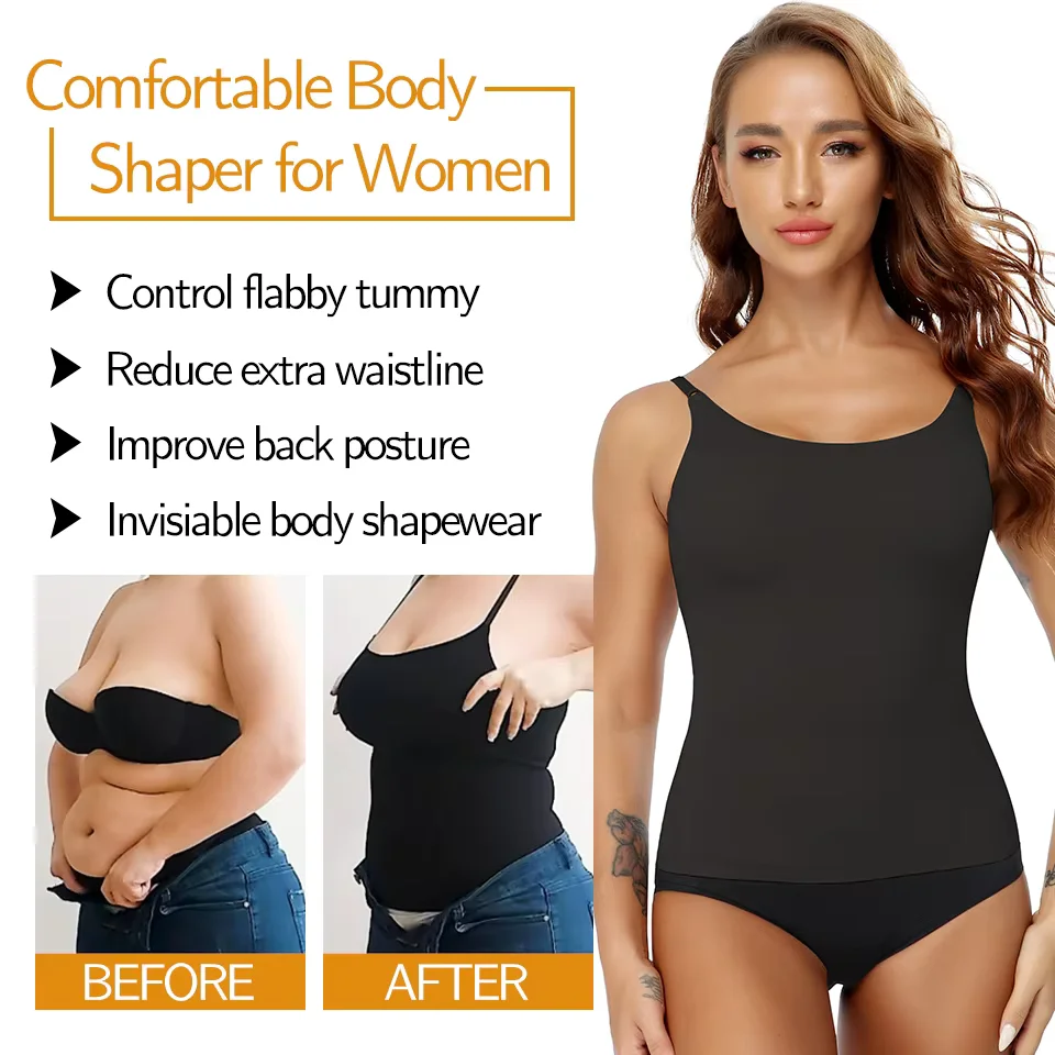 2PCS Women Tummy Control Shapewear Smooth Body Shaper Sexy Tank Tops Plus Size Slimming Underwear Seam-free Compression Camisole
