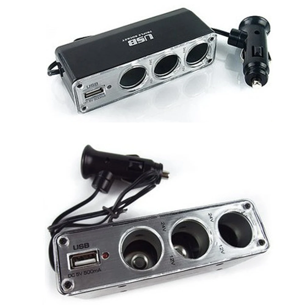 Universal Car Cigarette Lighter Socket Splitter 12V Power Adapter with USB Charging LED Indicator