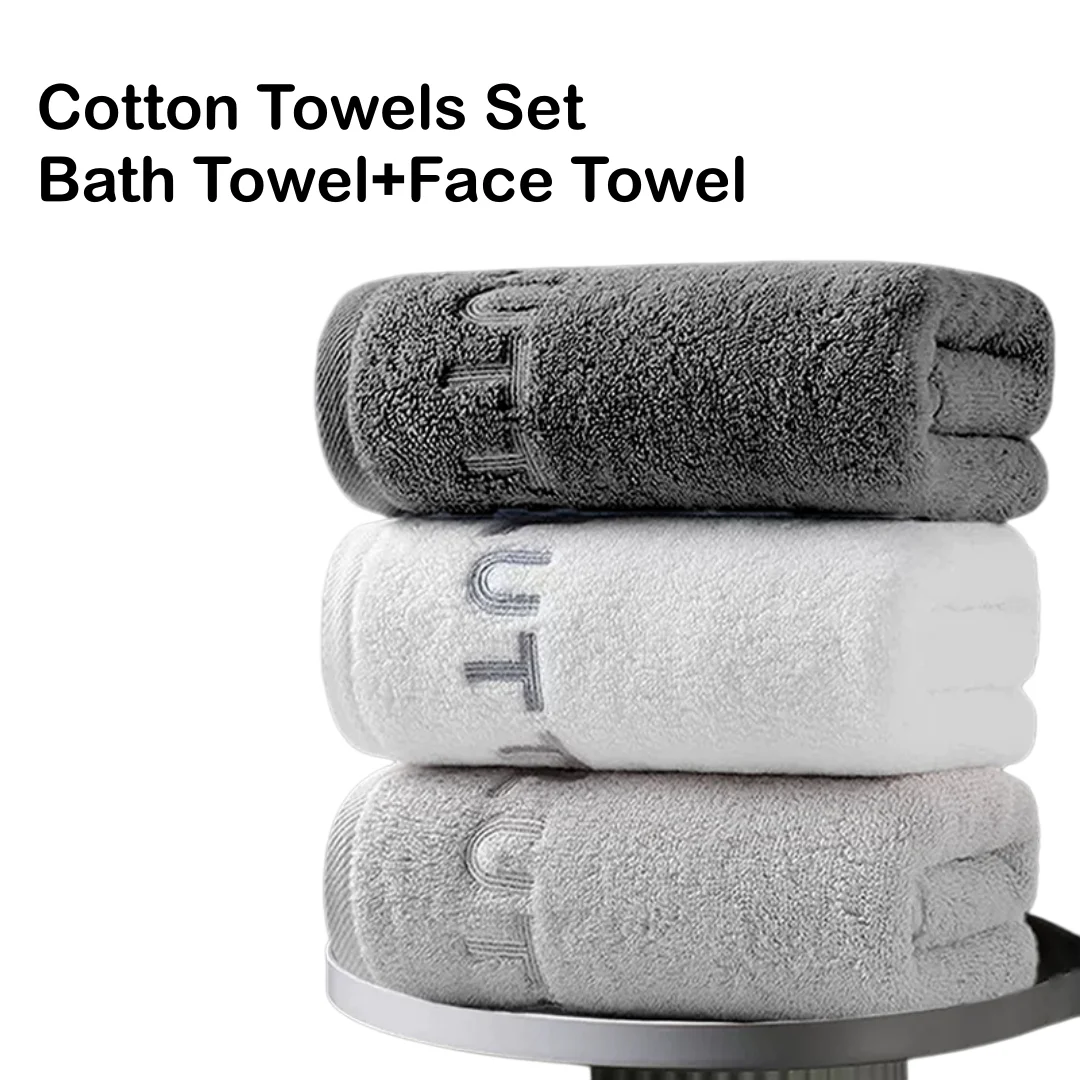 2Pcs Pure Cotton Bath Towel Face Towel Set Five Star Hotel Grade Absorbent Beach Towels Quick Dry Bathroom Towels Simple Design
