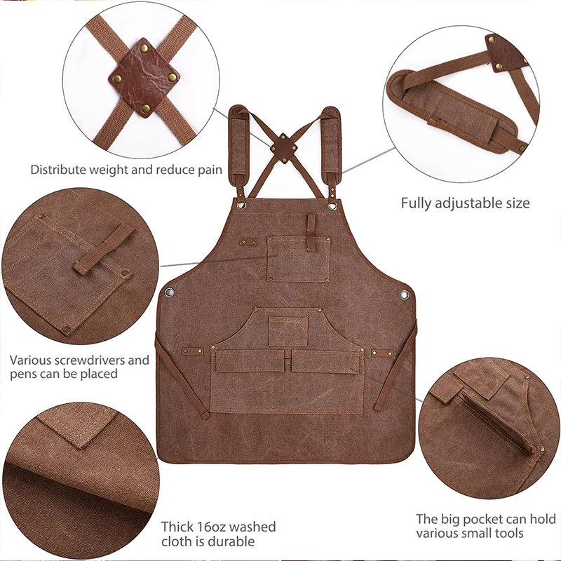 New Canvas Work Apron Waterproof Gardening Apron For Woman Men Stain-Resistant With Pockets Kitchen Aprons For Grill Woodworking