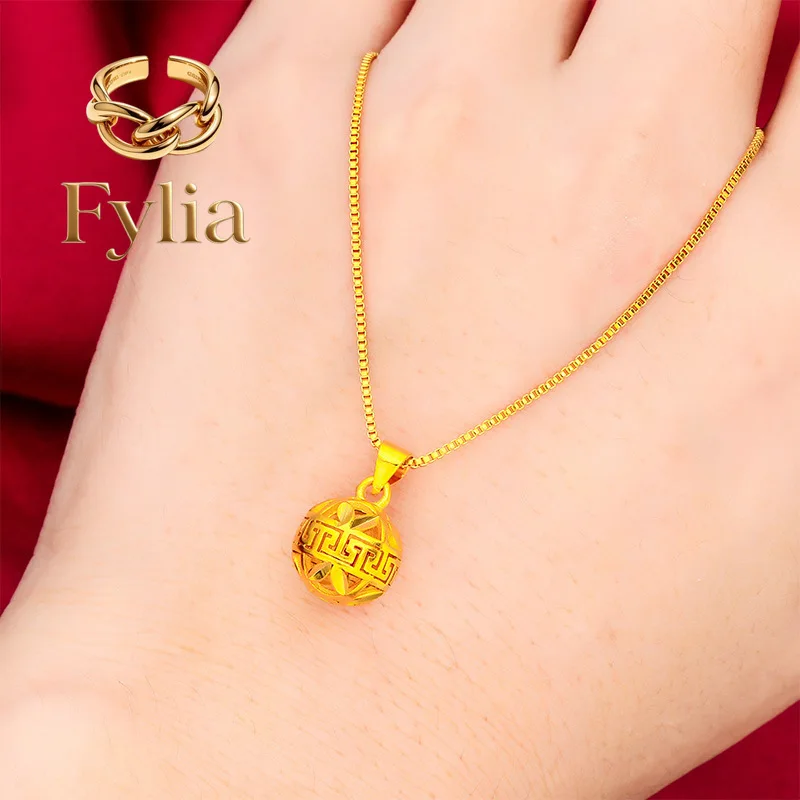 Fylia Jewelry  Fylia Jewelry   Ball Pendant Fine Chain for Women, 24K Gold, AU999 | Polished gold ball on delicate 4MM chain, ra