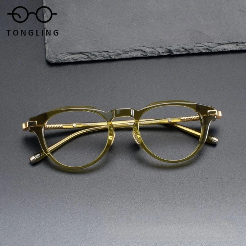 2025 New Model High-Quality Fashionable Men Premium Thick Acetate Highend Retro Women Trendy Oval Daily Commuting Eyeglass Fram