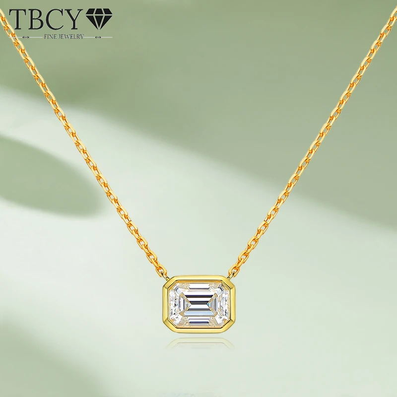 TBCYD 2CT Emerald Cut Moissanite Pendant Necklace For Women GRA Certified S925 Silver 18k Gold Plated Neck Chain Fine Jewelry