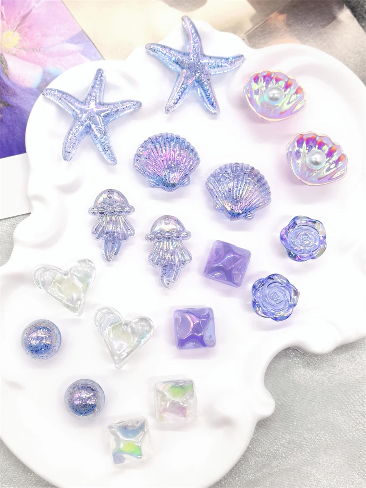 18 Stück Transparente Seestern- und Muschel-Schuhcharms DIY-Dekorationen Blumen-Clogs Schuhschnallen Zubehör Oktopus-Schuhclips Dekor – Detail 1