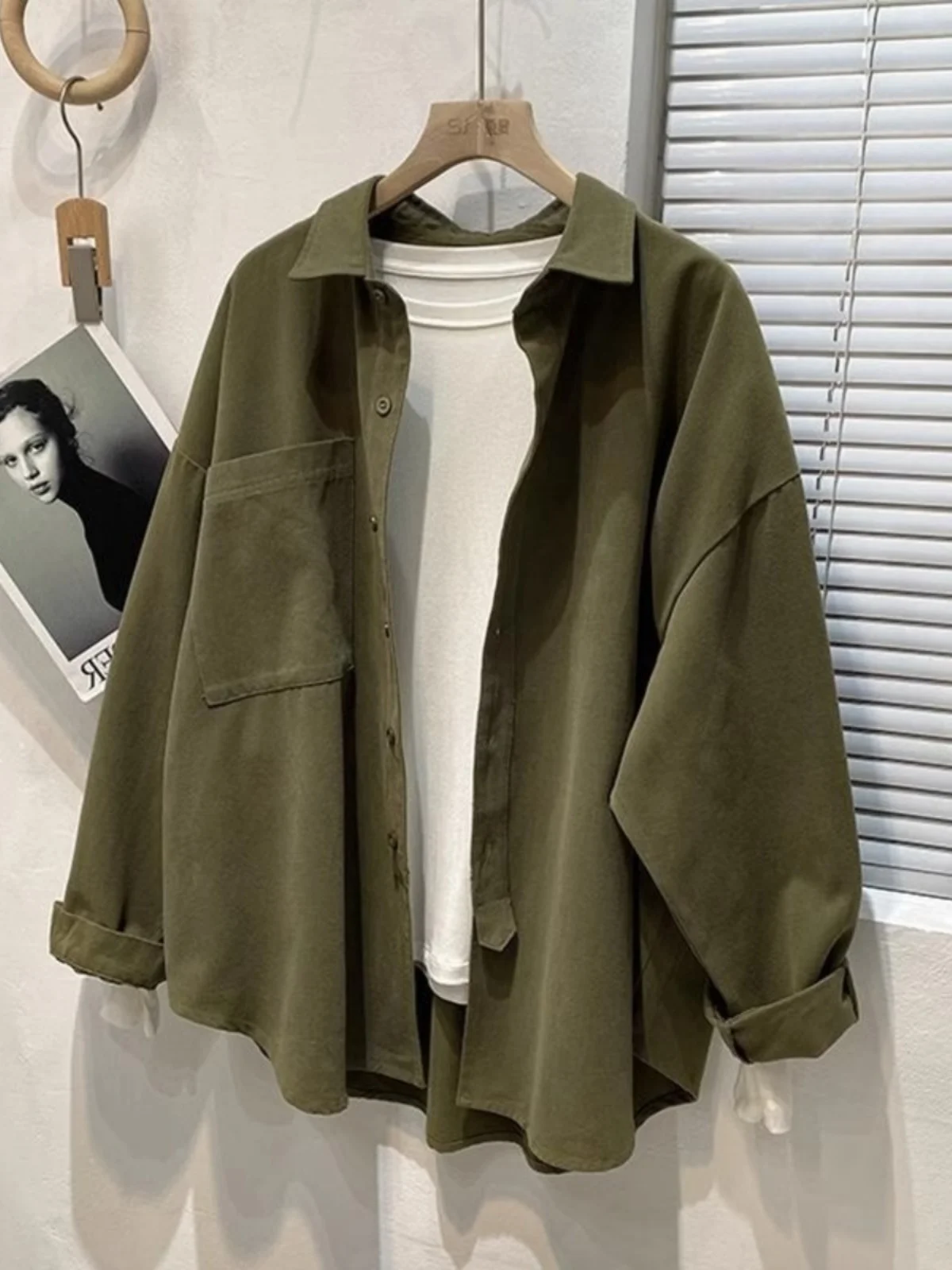 

Мужская рабочая одежда: винтажная свободная куртка оверсайз с длинными рукавами, 300 Pou, для многослойного ношения, осенне-зимняя, повседневная, свободного кроя