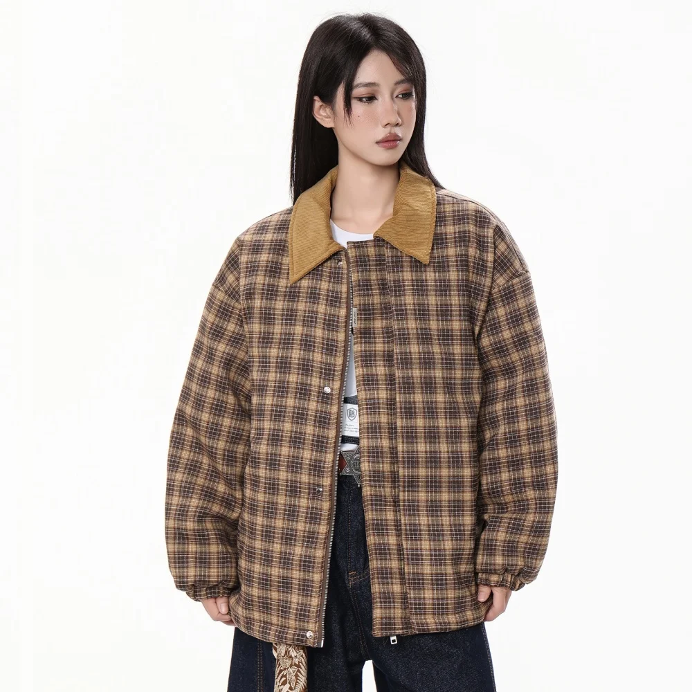 Winter Jacket for Women Fashion Coffee Plaid Silk Cotton Padding Brand Luxury Down Jackets Lady Winter Lightweight Puffer Women