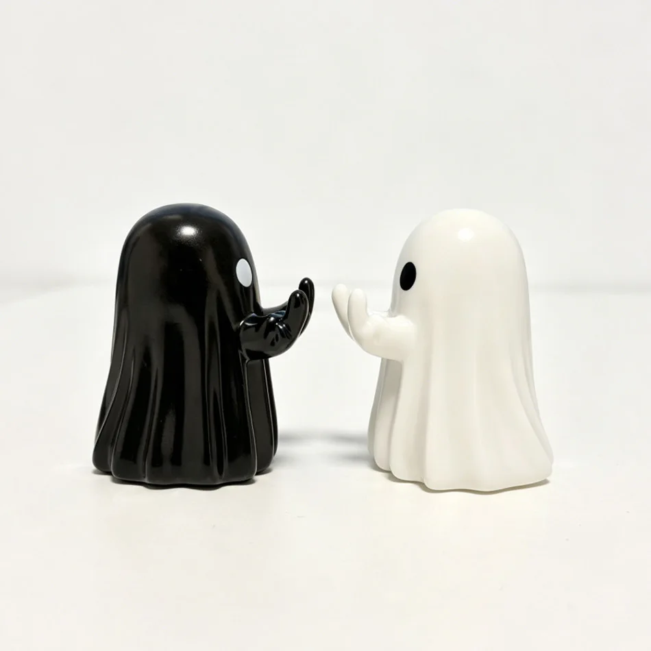 PVC Black & White Ghost Figurine, Halloween Decor Ornament, Cute Mini Ghost, Spooky Holiday Gift Toy 8cm view 5