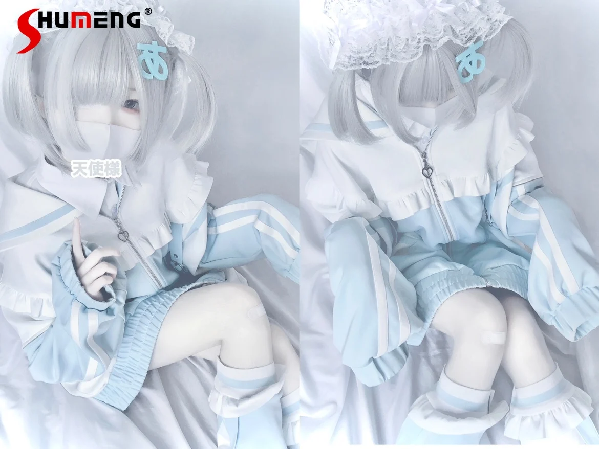 

Fashion Punk Subculture Aqua System Sweatshirt Set Navy Collar RufflesPatchwork Loose Casual Versatile Sweatshirt Jacket Women