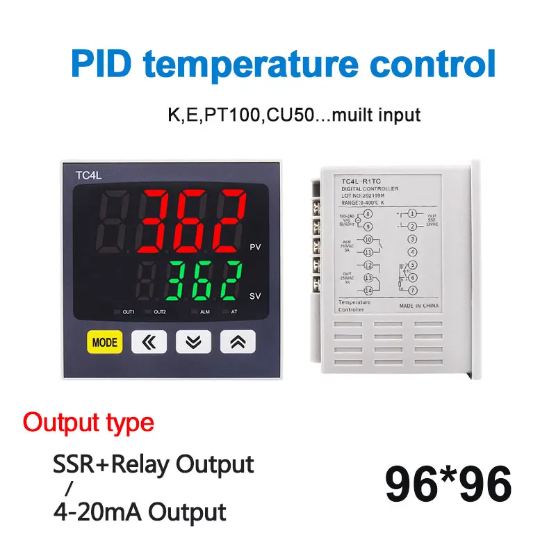 

LCTC PID Temperature Controller SSR+RELAY 4-20mA Output Multiple Input TC4L 96*96 PID Digital Regulator Intelligent Display