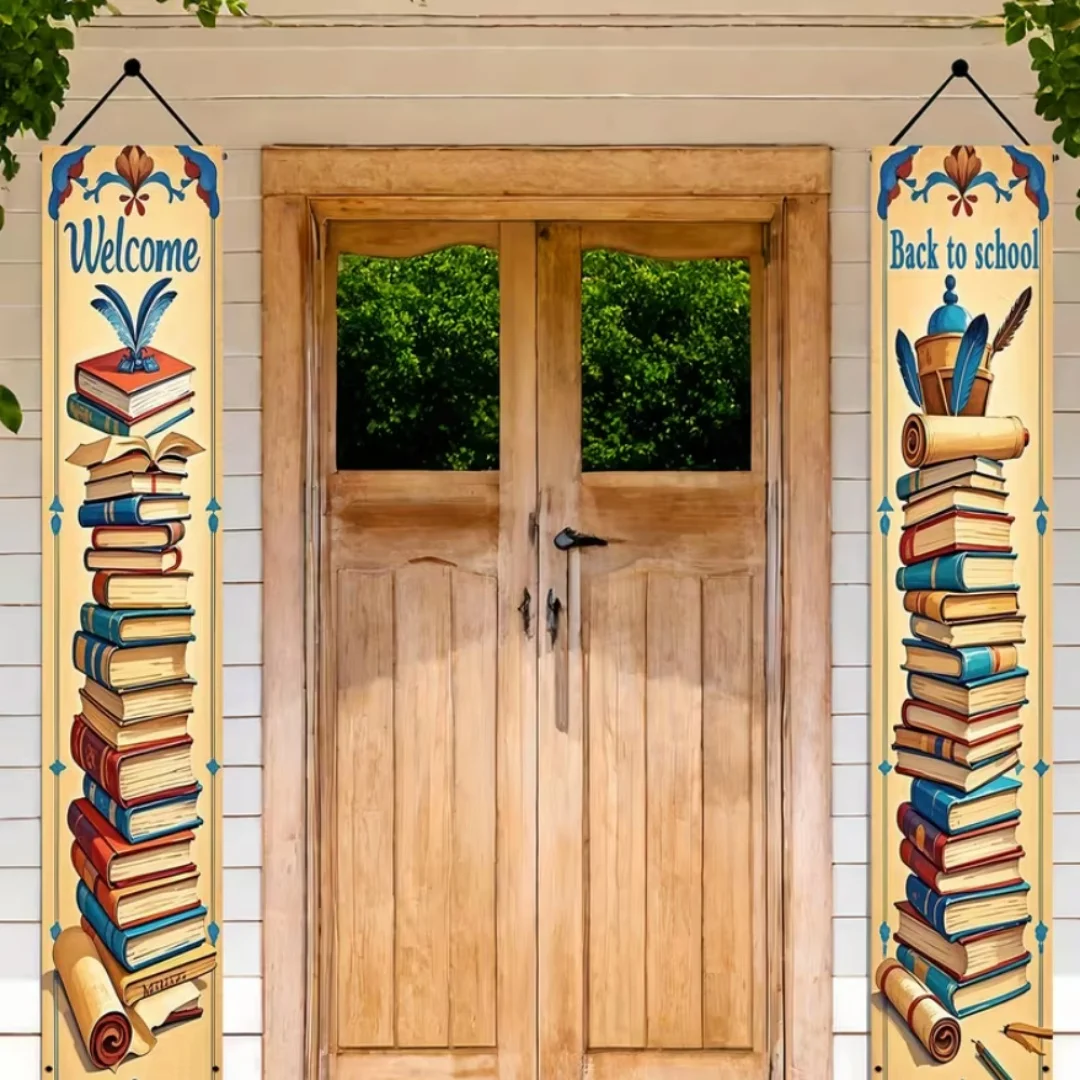 Welcome Back to School Door Hanging Welcome Decor Banner Pencil Ruler Book Classroom Party Supplies School Activity Couplets