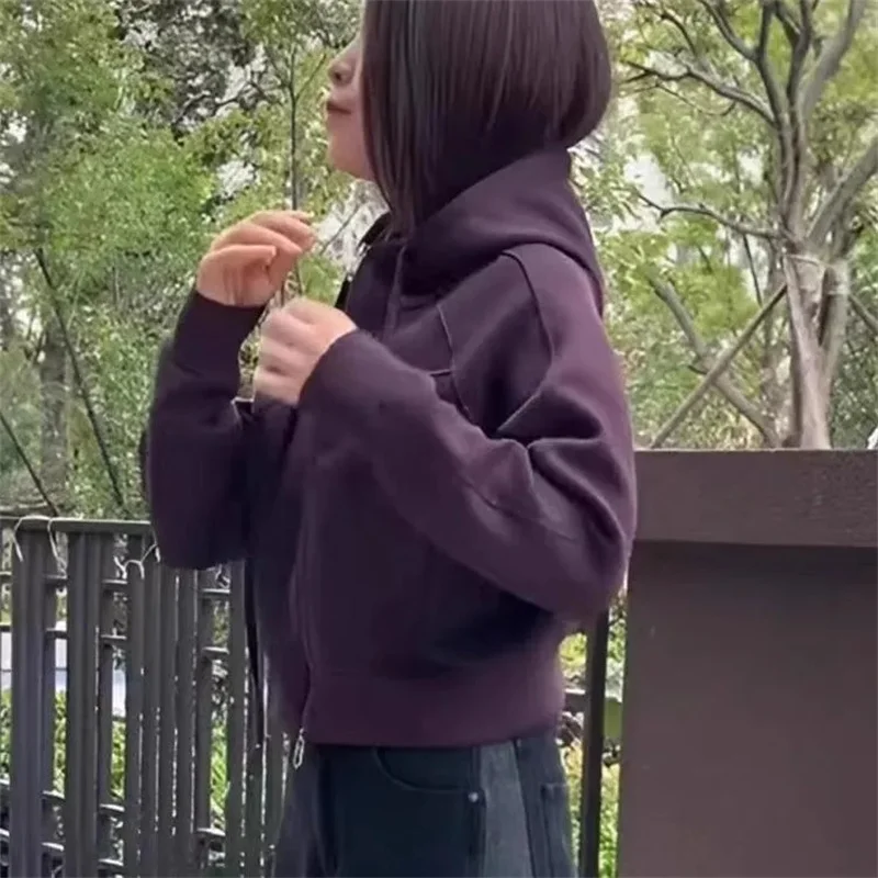 

Корейская женская толстовка с длинными рукавами, верхняя одежда, 2025 г., женская модная спортивная рубашка с капюшоном, пальто, осеннее женское короткое пальто с капюшоном на молнии, куртка