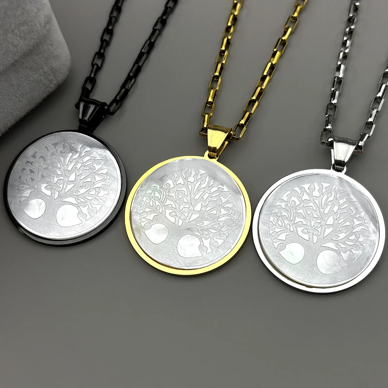 

Natural Shell Tree of Life Stainless Steel Chain Necklaces for Women Men Yoga Healing Balance Spiritual Necklaces Jewelry