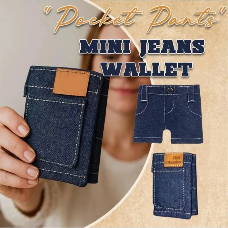 Pocket Pants Mini Jeans Wallet Slim Compact Bifold Purse Portable Retro Pants Style Wallet for Cards Keys or Cash