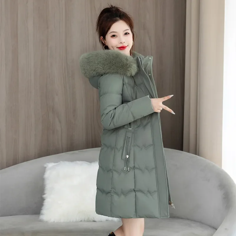 冬パーカー 2026 韓国フード付きミッドレングスダウンコットンジャケット女性の気質暖かいパッド入り服レディーススリムオーバーコート T1608