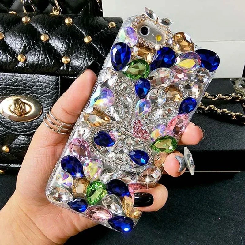 

Bling Crystal Rhinestone Color Diamond Rabbit Phone Case, Cover for Samsung, A50, A70S, A32, A52, A71, A51, A72, A73, A53, A33