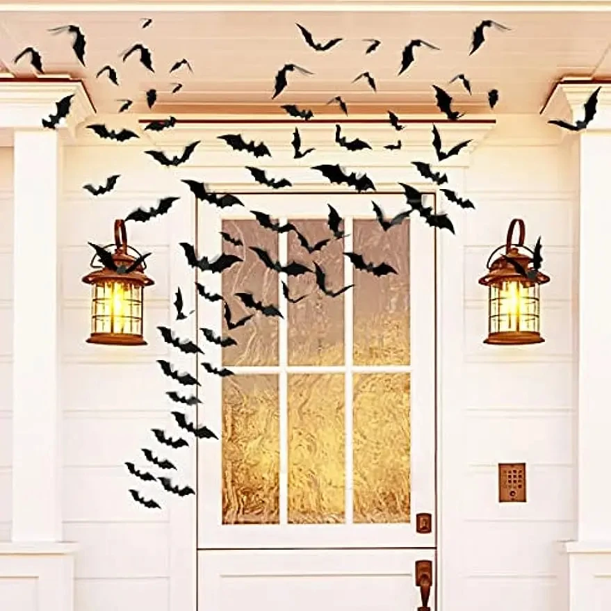 3D Schwarze PVC Fledermaus- und Spinnen-Wandaufkleber, Gruselige Halloween-Dekorationen, Party-Requisiten, DIY Heim- und Bar-Deko, Spukhafte Ornamente – Detail 12