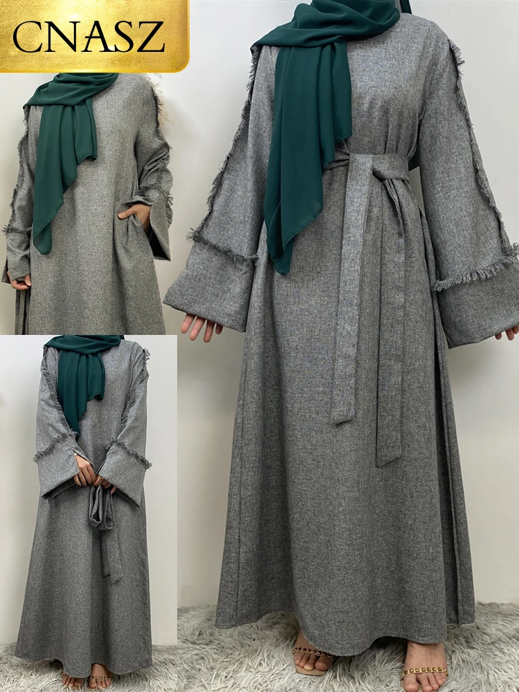 Eid Linen Long Robe Clothing Dubai Turkish Spring And Summer Daily Female Dress Moroccan Kaftan Women Ramadan Muslim Abaya New