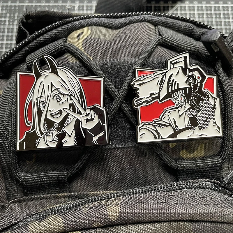 Power Metal Patches for Chainsaw Man Demon Hunter Tactical Military Anime Character DIY Armband for Clothing Backpack with Hook