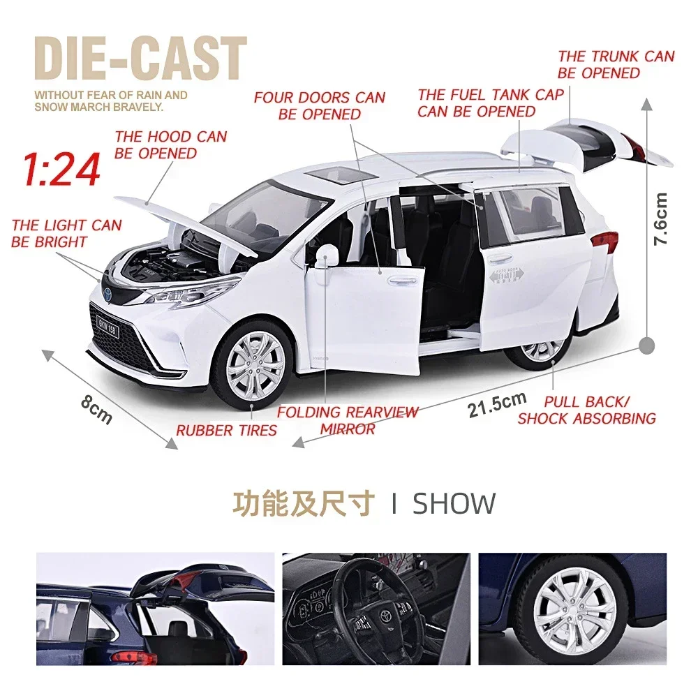 1:24 Toyota SIENNA MPV COMMERCIAL VEHICLE Simulation Diecast Car Metal Alloy Model Car Children's toys collection gifts F504