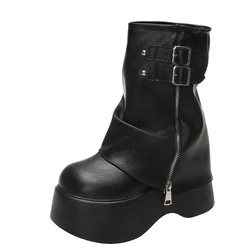 2023 New Women's Ankle Boots Fashion Cowboy Knight Boot Punk Gothic Classic Denim Canvas Shoes Short Goth Platform Shoes