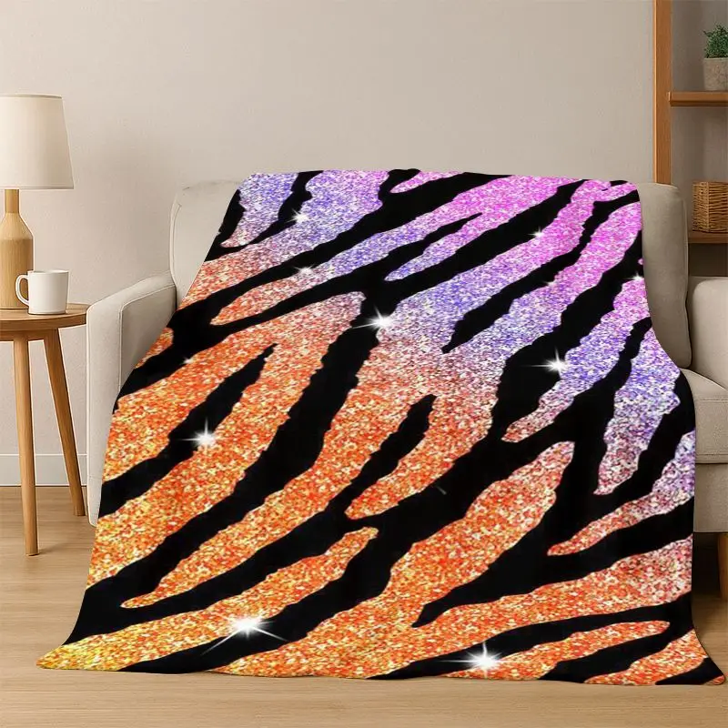 Black White Zebra Stripe Flannel Blanket Soft Warm Blanket Throw Blanket for Bedroom Living Room Bed Travel Camping Picnic Gift