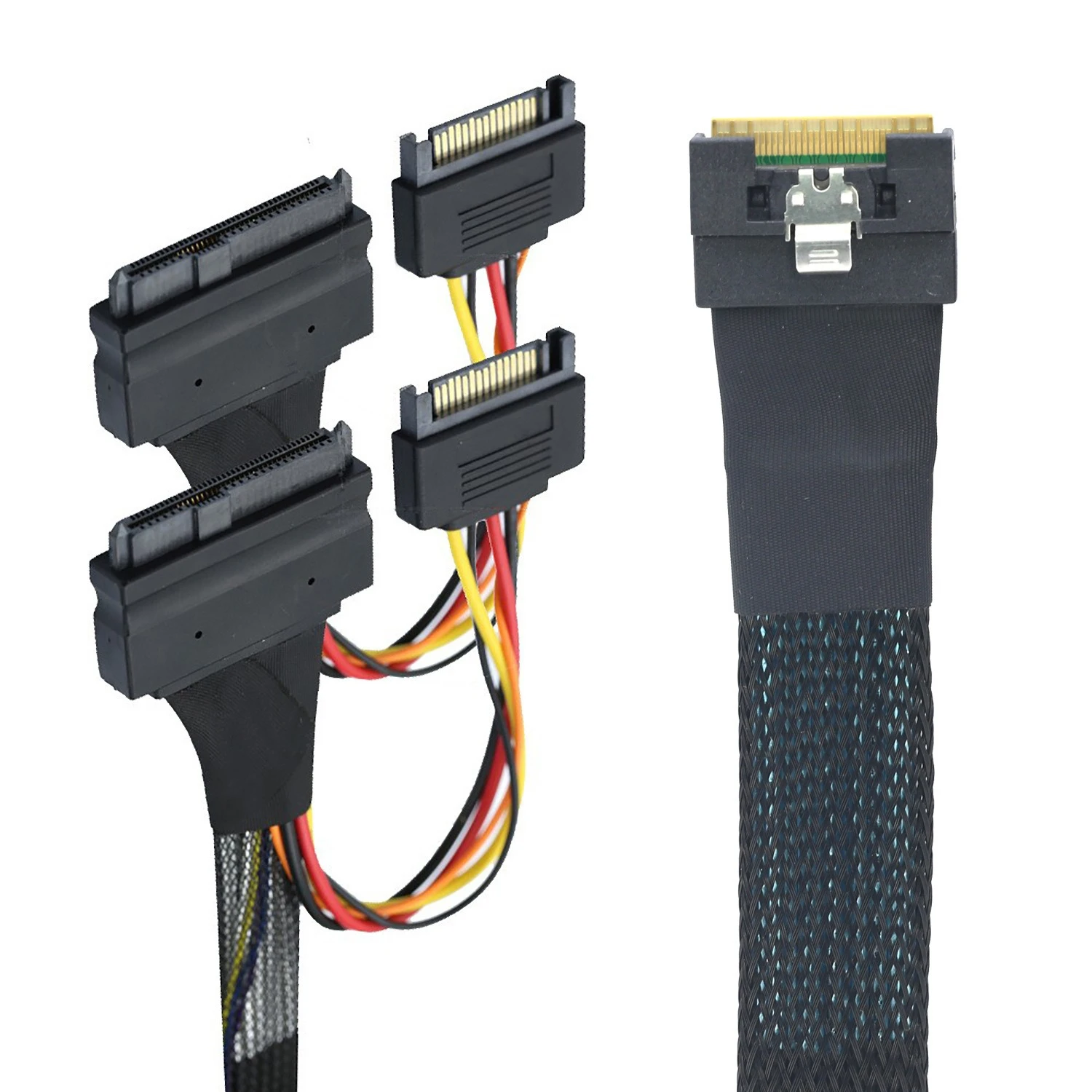 PCI-E Slimline SAS All Inclusive Scoop-proof SFF-8654 8i To 2X SFF-8639 U.2 U2 with 15P SATA Power NVME SSD Cable