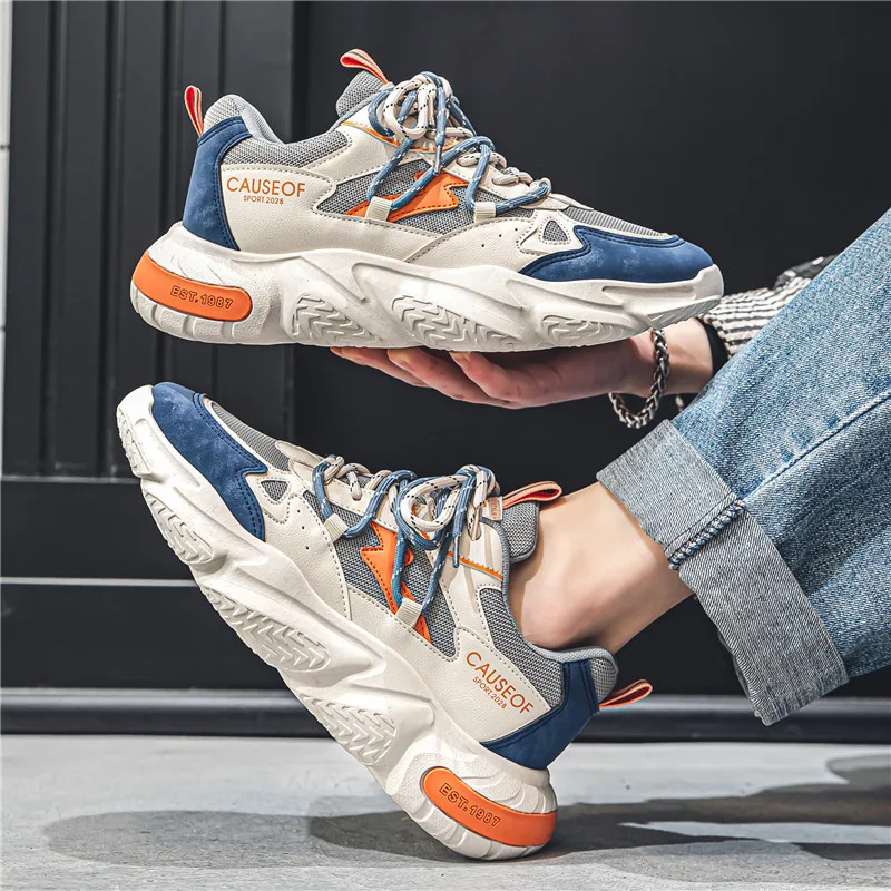 

Men's Casual Versatile Breathable Running Shoes Spring Autumn Net Upper Height-Increasing Comfortable Dad Sneakers for Teenagers
