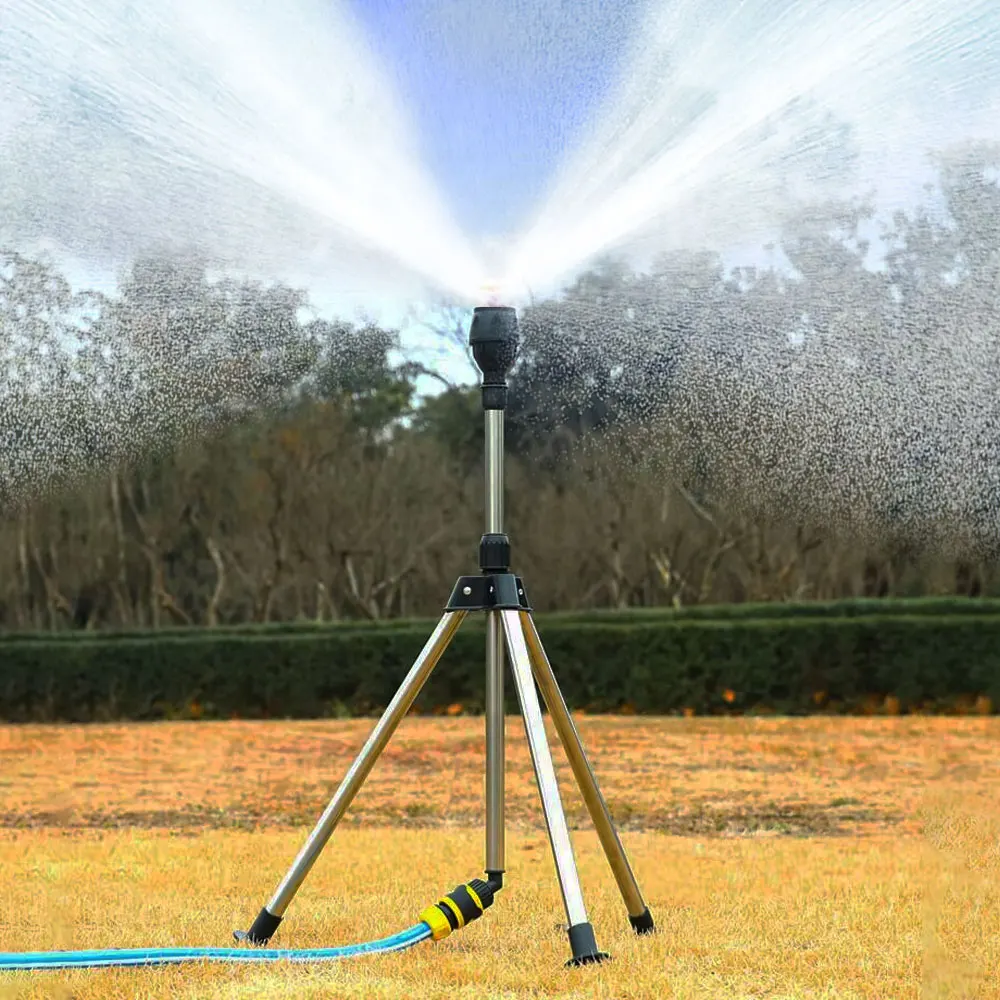 360 Rotary Irrigation Sprinkler Head with Tripod Telescopic Support Automatic Rotating Sprayer Garden Lawn Watering Sprinkler