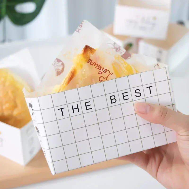 50pcs Square Disposable Food Wrapping Paper Box Oilproof Sandwich Wrapping Egg Toast Breakfast Packaging Boxes Restaurant Supply