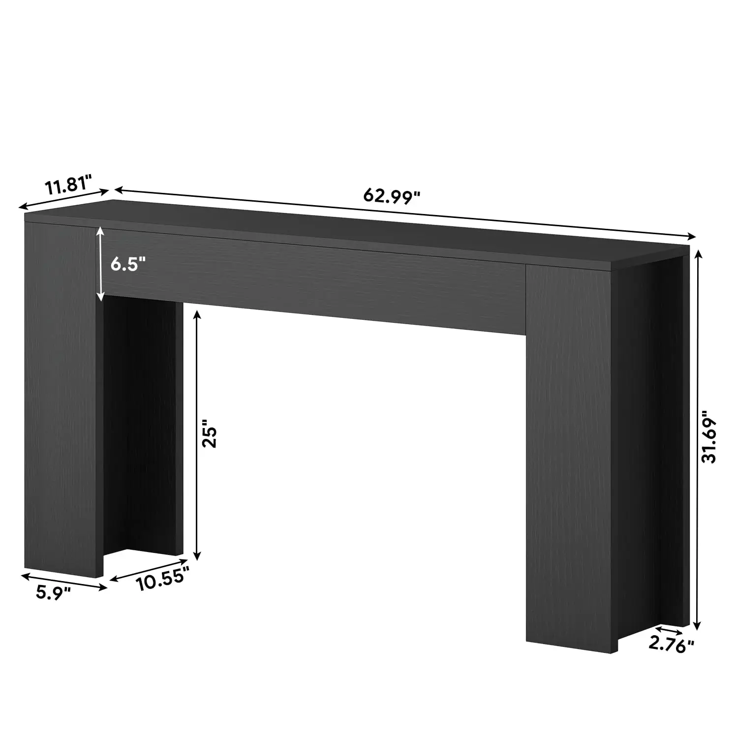 63-Inch Console Table With LED Light, Farmhouse Sofa Table Behind Couch For Entryway Hallway Living Room, Black, Customized