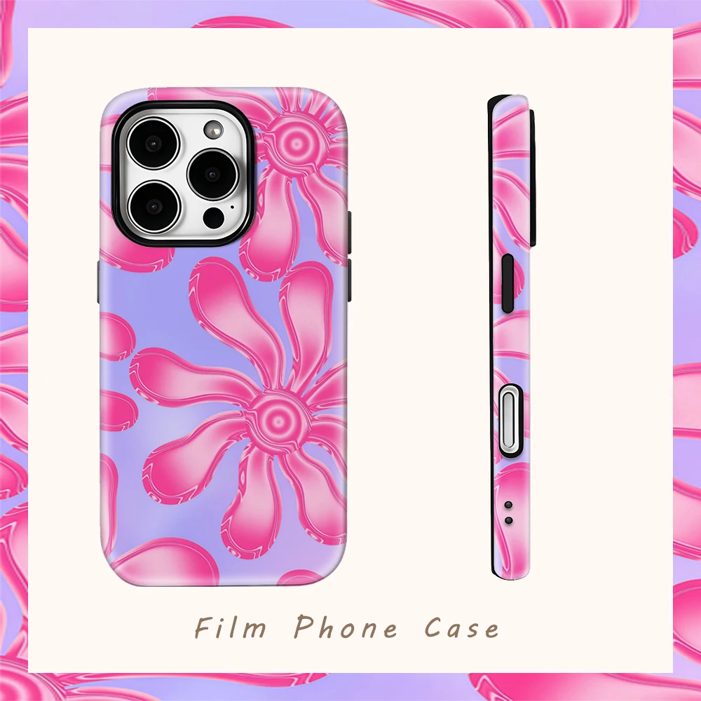 Verträumte rosa Blumen Handyhülle für IPhone 16 15 14 13 12 11 X XS XR XSMAX 7 8 Pro Max Plus Doppelschichtige Rückseite