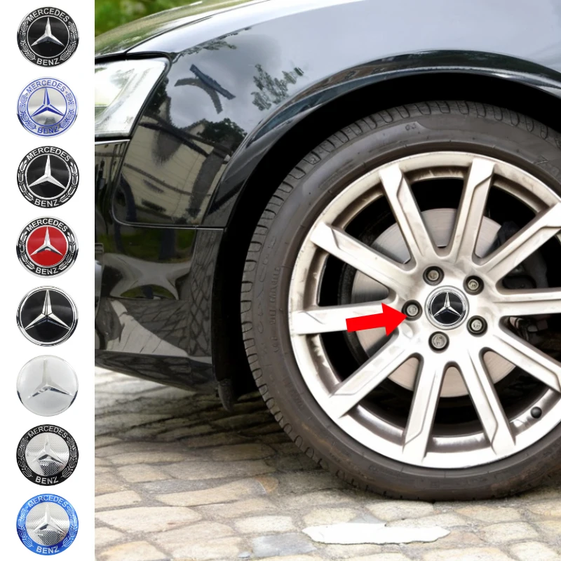 4Pc For Mercedes Benz C180 C200 C260 W124 W140 W126 W168 W176 56mm 60mm 65mm Car Wheel Hub Cap Center Sticker Emblem Badge Decal