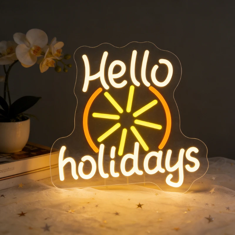 

Светодиодная неоновая вывеска «Hello Holidays» для декора стен, дома, спальни, гостиной, праздничной вечеринки, создания праздничной атмосферы, освещение, подарок
